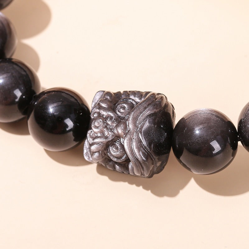 Obsidian Stone Woken Lion Bracelet Grade 7A03