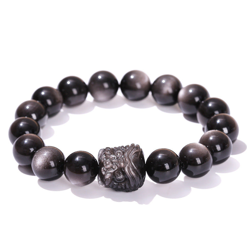 Obsidian Stone Woken Lion Bracelet Grade 7A05